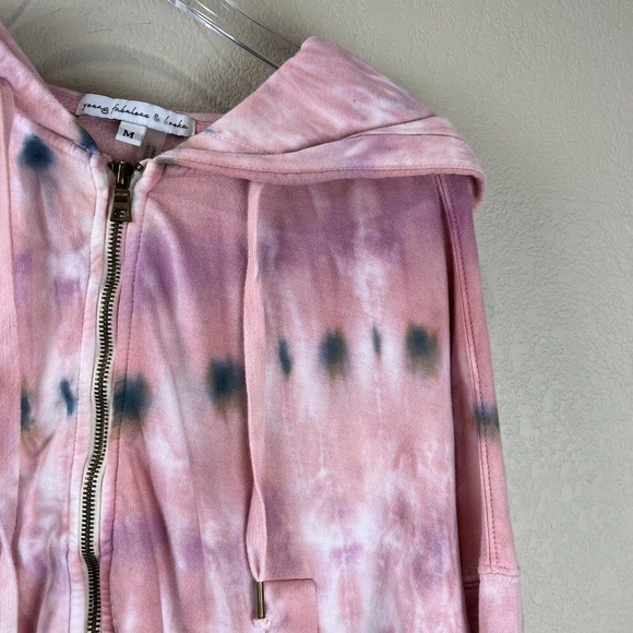 Young Fabulous & Broke Womens Full Zip Hoodie Drawstring Medium Pink Tie‎ Dye - Picture 4 of 12